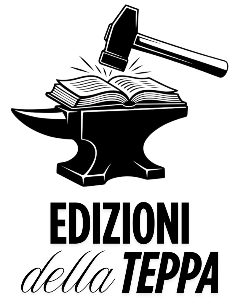 Logo Edizioni della Teppa, un martello colpisce un libro aperto sopra una incudine